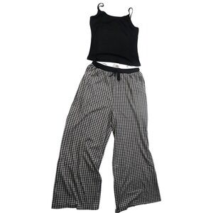 Cider Pajama Set Gingham Wide Leg Pants Cami XL Black White Checkered Sleepwear